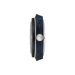 316L stainless steel case with black and blue marbled forged carbon