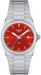 Tissot T137.210.11.421.00 אחריות יבואן רשמי טיסו PRX 35mm יוניסקס l שעון טיסו לוח בגוון אדום דגם חדש T1372101142100 שעון יוקרתי שוויצרי l