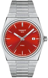 Tissot T137.410.11.421.00 אחריות יבואן רשמי טיסו PRX 40mm לגבר l שעון טיסו לוח בגוון אדום דגם חדש T1374101142100 שעון יוקרתי שוויצרי l