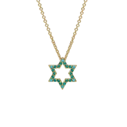 שרשרת מגן דוד בציפוי 18K זהב בשיבוץ אבני זרקוניה כחולות